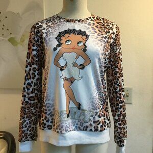 SISTER Animal Printed BETTY POOP Pullover Top Embroidery Stones Long Sleeve S